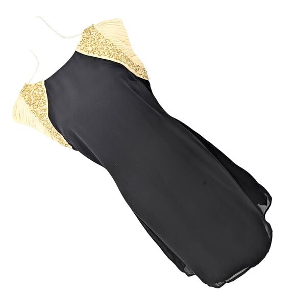 LONDON DRESS COMPANY! BLACK CHIFFON W/GOLDEN NUDE SHOULDER DETAIL DRESS! SZ 10 - Picture 9 of 9